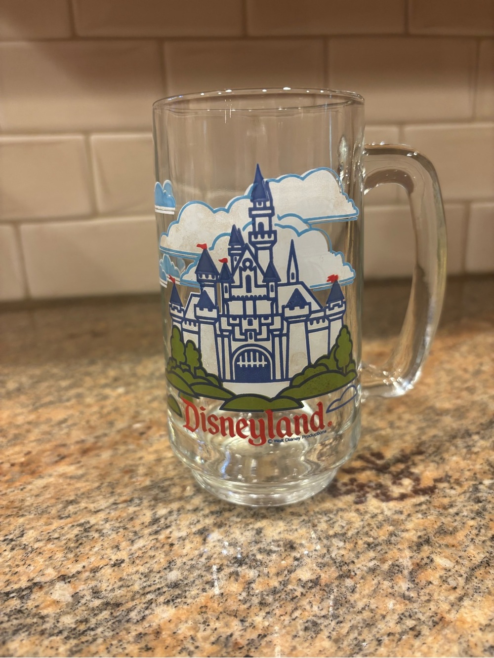 Vtg Disneyland Castle Drinking Glass Stein Mug w/ Handle Walt Disney Productions
